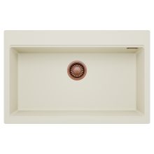 HD Infinity White 78 egymedencés gránit mosogatótálca, tört fehér színben, szálcsiszolt réz leeresztő szifonnal