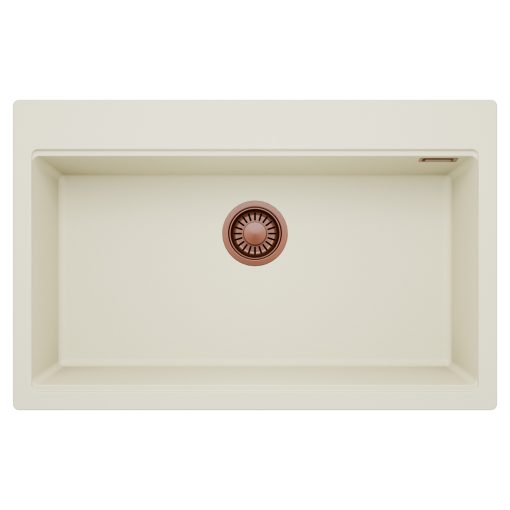 HD Infinity White 78 egymedencés gránit mosogatótálca, tört fehér színben, szálcsiszolt réz leeresztő szifonnal