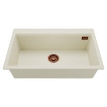 HD Infinity White 78 egymedencés gránit mosogatótálca, tört fehér színben, szálcsiszolt réz leeresztő szifonnal