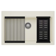 HD Infinity White 78 egymedencés gránit mosogatótálca szett, matt fekete csepegtetőráccsal és kosárral, tört fehér színben