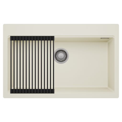 HD Infinity White 78 egymedencés gránit mosogatótálca szett, matt fekete csepegtetőráccsal, tört fehér színben