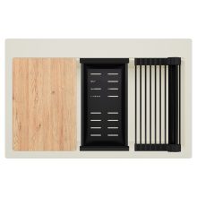 HD Infinity White 78 egymedencés gránit mosogatótálca szett, vágódeszkával, matt fekete csepegtetőráccsal és kosárral, tört fehér színben