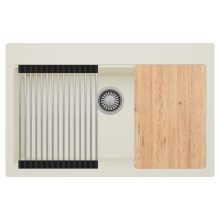 HD Infinity White 78 egymedencés gránit mosogatótálca szett, vágódeszkával, acél csepegtetőráccsal, tört fehér színben