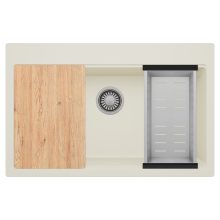 HD Infinity White 78 egymedencés gránit mosogatótálca szett, vágódeszkával, acél csepegtetőkosárral, tört fehér színben