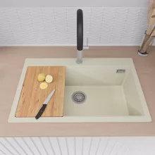 HD Infinity White 78 egymedencés gránit mosogatótálca, vágódeszkával, tört fehér színben