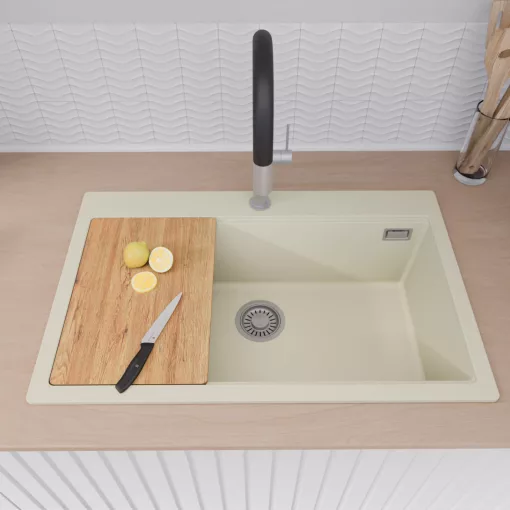 HD Infinity White 78 egymedencés gránit mosogatótálca, vágódeszkával, tört fehér színben