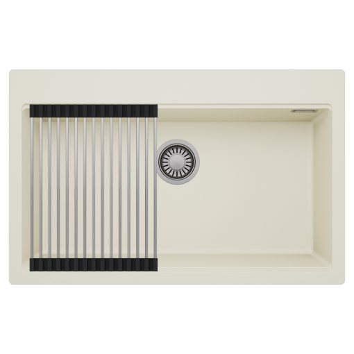 HD Infinity White 78 egymedencés gránit mosogatótálca szett, acél csepegtetőráccsal, tört fehér színben