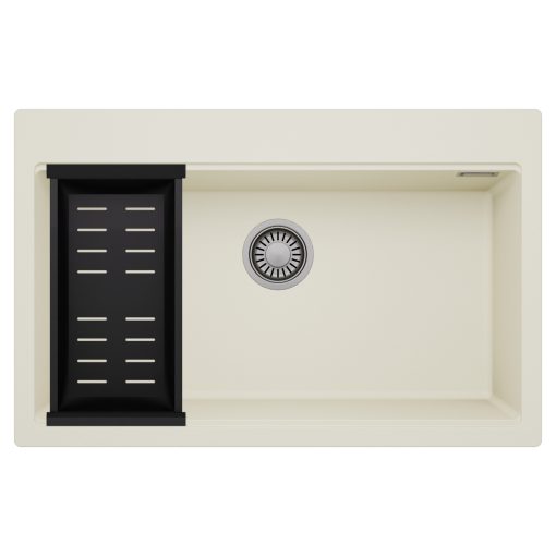 HD Infinity White 78 egymedencés gránit mosogatótálca szett, matt fekete csepegtetőkosárral, tört fehér színben