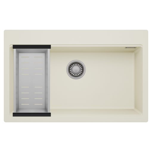 HD Infinity White 78 egymedencés gránit mosogatótálca szett, acél csepegtetőkosárral, tört fehér színben