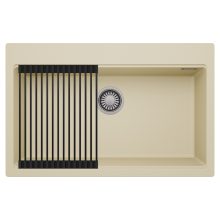 HD Infinity Beige 78 egymedencés gránit mosogatótálca szett, matt fekete csepegtetőráccsal, soft bézs színben, szálcsiszolt króm leeresztő szifonnal