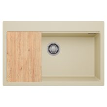 HD Infinity Beige 78 egymedencés gránit mosogatótálca, vágódeszkával, soft bézs színben, szálcsiszolt króm leeresztő szifonnal