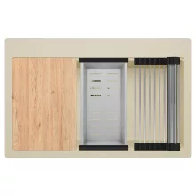 HD Infinity Beige 78 egymedencés gránit mosogatótálca szett, vágódeszkával, acél csepegtetőráccsal és kosárral, soft bézs színben, szálcsiszolt arany leeresztő szifonnal