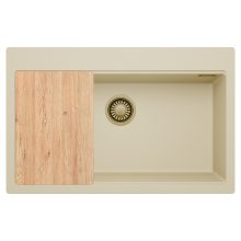 HD Infinity Beige 78 egymedencés gránit mosogatótálca, vágódeszkával, soft bézs színben, szálcsiszolt arany leeresztő szifonnal