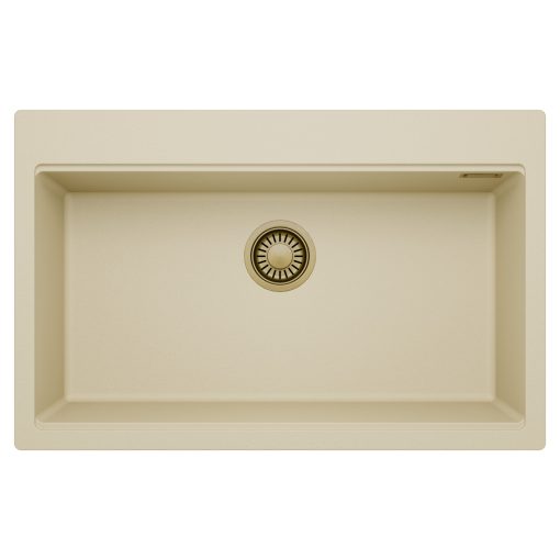 HD Infinity Beige 78 egymedencés gránit mosogatótálca, soft bézs színben, szálcsiszolt arany leeresztő szifonnal