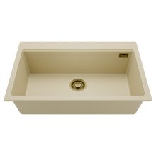 HD Infinity Beige 78 egymedencés gránit mosogatótálca, soft bézs színben, szálcsiszolt arany leeresztő szifonnal