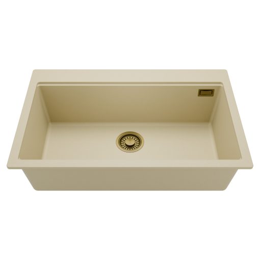 HD Infinity Beige 78 egymedencés gránit mosogatótálca, soft bézs színben, szálcsiszolt arany leeresztő szifonnal