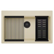 HD Infinity Beige 78 egymedencés gránit mosogatótálca szett, matt fekete csepegtetőráccsal és kosárral, soft bézs színben, matt fekete leeresztő szifonnal