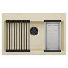 HD Infinity Beige 78 egymedencés gránit mosogatótálca szett, matt fekete csepegtetőráccsal és krómozott kosárral, soft bézs színben, matt fekete leeresztő szifonnal