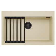 HD Infinity Beige 78 egymedencés gránit mosogatótálca szett, matt fekete csepegtetőráccsal, soft bézs színben, matt fekete leeresztő szifonnal