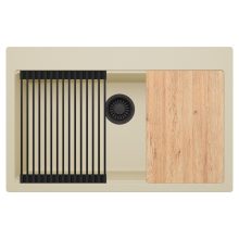 HD Infinity Beige 78 egymedencés gránit mosogatótálca szett, vágódeszkával, matt fekete csepegtetőráccsal, soft bézs színben, matt fekete leeresztő szifonnal