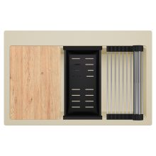 HD Infinity Beige 78 egymedencés gránit mosogatótálca szett, vágódeszkával, acél csepegtetőráccsal és matt fekete kosárral, soft bézs színben, matt fekete leeresztő szifonnal