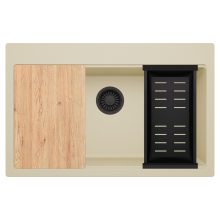 HD Infinity Beige 78 egymedencés gránit mosogatótálca szett, vágódeszkával, matt fekete csepegtetőkosárral, soft bézs színben, matt fekete leeresztő szifonnal