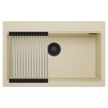 HD Infinity Beige 78 egymedencés gránit mosogatótálca szett, acél csepegtetőráccsal, soft bézs színben, matt fekete leeresztő szifonnal