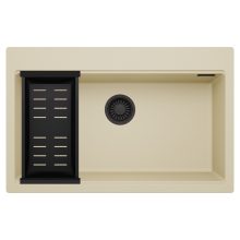 HD Infinity Beige 78 egymedencés gránit mosogatótálca szett, matt fekete csepegtetőkosárral, soft bézs színben, matt fekete leeresztő szifonnal