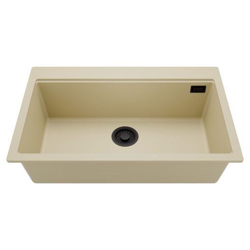 HD Infinity Beige 78 egymedencés gránit mosogatótálca, soft bézs színben, matt fekete leeresztő szifonnal