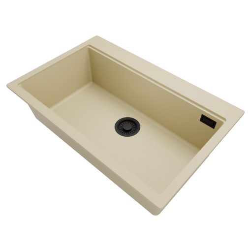 HD Infinity Beige 78 egymedencés gránit mosogatótálca, soft bézs színben, matt fekete leeresztő szifonnal