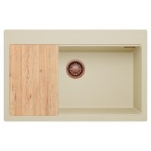 HD Infinity Beige 78 egymedencés gránit mosogatótálca, vágódeszkával, soft bézs színben, szálcsiszolt réz leeresztő szifonnal