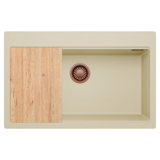 HD Infinity Beige 78 egymedencés gránit mosogatótálca, vágódeszkával, soft bézs színben, szálcsiszolt réz leeresztő szifonnal