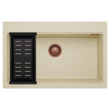 HD Infinity Beige 78 egymedencés gránit mosogatótálca szett, matt fekete csepegtetőkosárral, soft bézs színben, szálcsiszolt réz leeresztő szifonnal