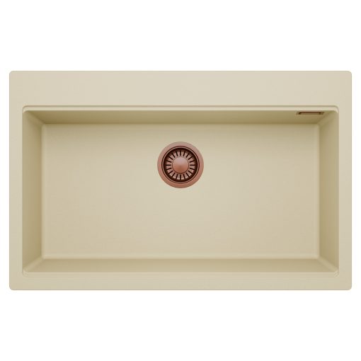 HD Infinity Beige 78 egymedencés gránit mosogatótálca, soft bézs színben, szálcsiszolt réz leeresztő szifonnal