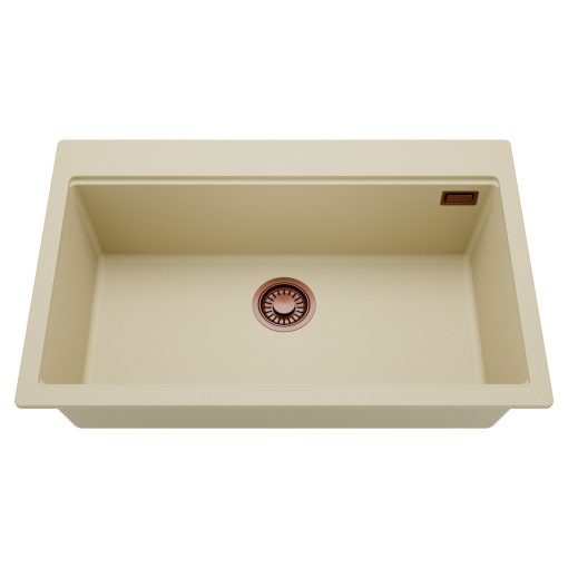 HD Infinity Beige 78 egymedencés gránit mosogatótálca, soft bézs színben, szálcsiszolt réz leeresztő szifonnal