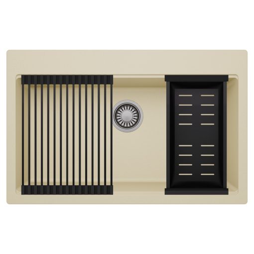 HD Infinity Beige 78 egymedencés gránit mosogatótálca szett, matt fekete csepegtetőráccsal és kosárral, soft bézs színben