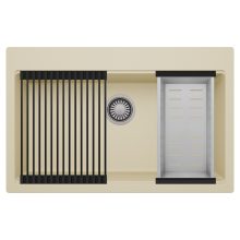 HD Infinity Beige 78 egymedencés gránit mosogatótálca szett, matt fekete csepegtetőráccsal és krómozott kosárral, soft bézs színben