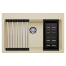 HD Infinity Beige 78 egymedencés gránit mosogatótálca szett, acél csepegtetőráccsal és matt fekete kosárral, soft bézs színben