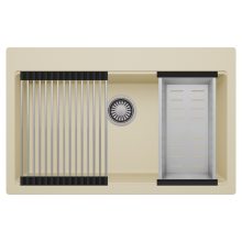 HD Infinity Beige 78 egymedencés gránit mosogatótálca szett, acél csepegtetőráccsal és kosárral, soft bézs színben