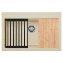 HD Infinity Beige 78 egymedencés gránit mosogatótálca szett, vágódeszkával, matt fekete csepegtetőráccsal, soft bézs színben