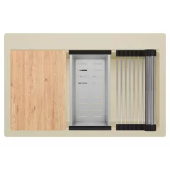   HD Infinity Beige 78 egymedencés gránit mosogatótálca szett, vágódeszkával, acél csepegtetőráccsal és kosárral, soft bézs színben