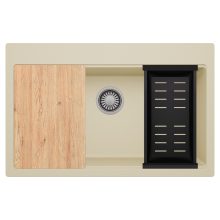 HD Infinity Beige 78 egymedencés gránit mosogatótálca szett, vágódeszkával, matt fekete csepegtetőkosárral, soft bézs színben