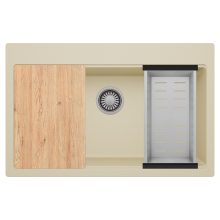 HD Infinity Beige 78 egymedencés gránit mosogatótálca szett, vágódeszkával, acél csepegtetőkosárral, soft bézs színben