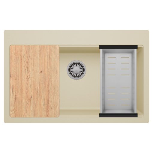 HD Infinity Beige 78 egymedencés gránit mosogatótálca szett, vágódeszkával, acél csepegtetőkosárral, soft bézs színben