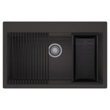 HD Infinity Antracit 78 egymedencés gránit mosogatótálca szett, matt fekete csepegtetőráccsal és kosárral, matt antracit színben, szálcsiszolt króm leeresztő szifonnal