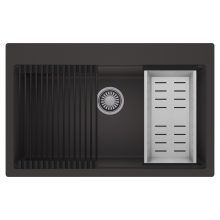 HD Infinity Antracit 78 egymedencés gránit mosogatótálca szett, matt fekete csepegtetőráccsal és krómozott kosárral, matt antracit színben, szálcsiszolt króm leeresztő szifonnal