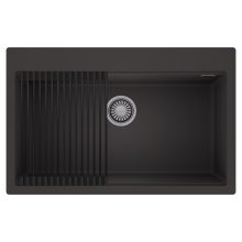 HD Infinity Antracit 78 egymedencés gránit mosogatótálca szett, matt fekete csepegtetőráccsal, matt antracit színben, szálcsiszolt króm leeresztő szifonnal