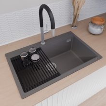 HD Infinity Antracit 78 egymedencés gránit mosogatótálca szett, matt fekete csepegtetőráccsal, matt antracit színben, szálcsiszolt króm leeresztő szifonnal