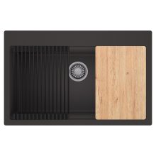 HD Infinity Antracit 78 egymedencés gránit mosogatótálca szett, vágódeszkával, matt fekete csepegtetőráccsal, matt antracit színben, szálcsiszolt króm leeresztő szifonnal