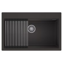 HD Infinity Antracit 78 egymedencés gránit mosogatótálca szett, acél csepegtetőráccsal, matt antracit színben, szálcsiszolt króm leeresztő szifonnal